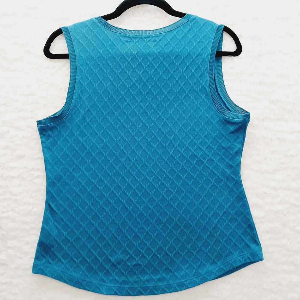 Tank Top Sweater Teal Diamond Classic Preppy Quiet Luxury Light Academia Sz PM - Picture 2 of 5